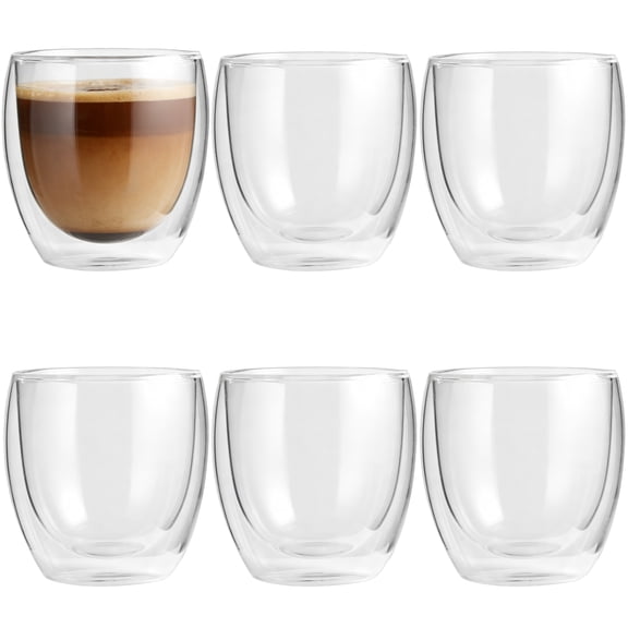 6 Pcs Double Wall Espresso Cups, 80 ml Insulated Glass Coffee Cups, High Borosilicate Espresso Mugs, Small Cappuccino Mocha Mugs for Home, Office, Cafe, Restaurant