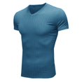 thumbnail image 5 of Camiseta de cuello en V ajustada para hombre: camiseta elástica de manga corta para culturismo, 95 % poliéster, 5 % elastano, tejido de canalé para el gimnasio y el entrenamiento., 5 of 5