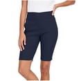 thumbnail image 3 of Women's Soft Solid Elastic Waist Casual Short Pants, Comfy Travel Shorts with Functional Pockets, Lightweight Polyester Blend for Walking, Running Errands, Sightseeing, | TruBelle,Navy M, 3 of 7