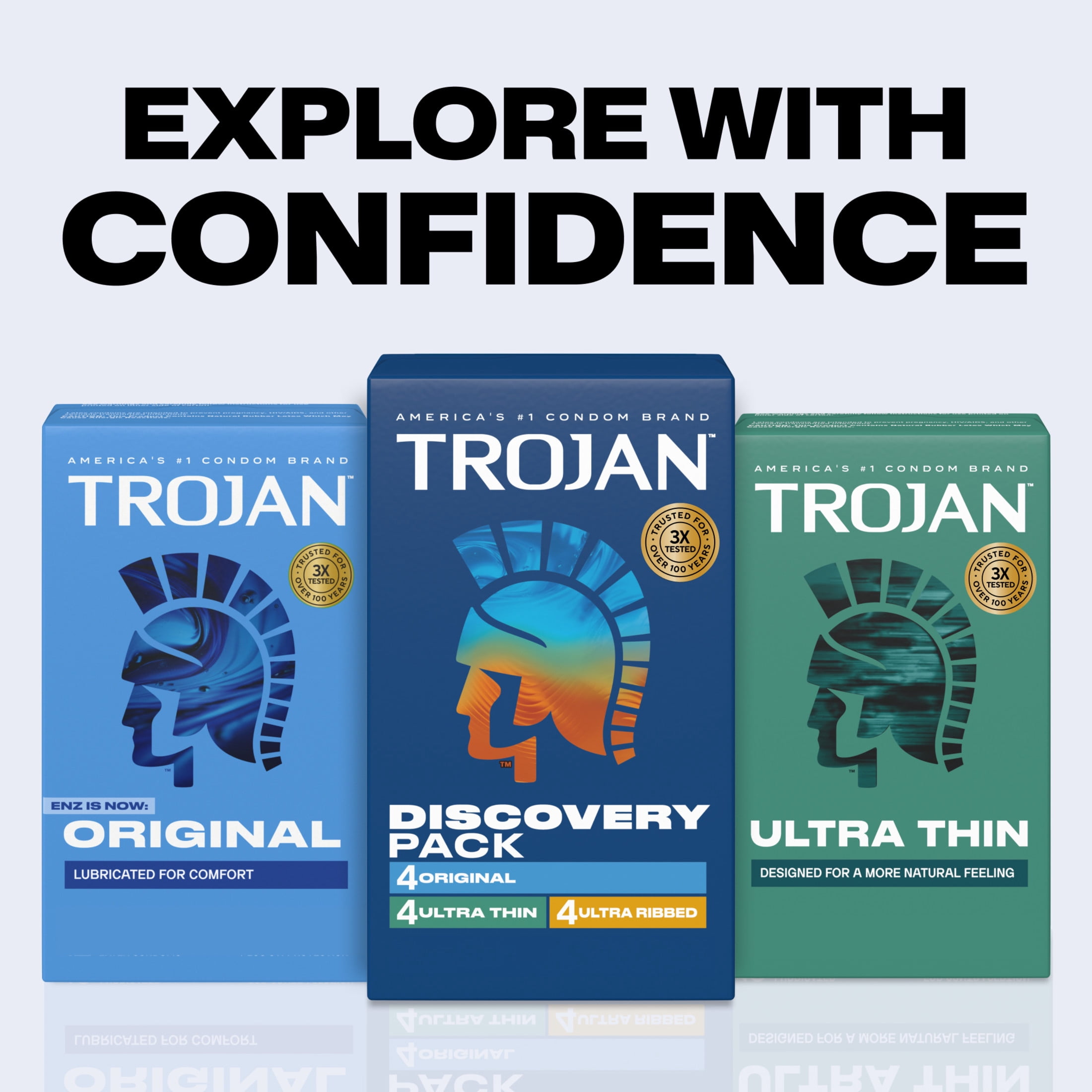 Trojan Discovery Pack, Assorted Latex Lubricated Condoms for Men, Original, Ultra Thin & Ultra Ribbed Varieties, 12 Count