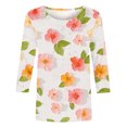 thumbnail image 6 of JTZGDY T-Shirts for Women Cute Flower Print Summer 3/4 Sleeve Crew Neck Basic Tees Plus Size Dressy Casual Tunic Blouse Trendy 2025 Outfit Clothes Multicolor#05 M, 6 of 6