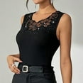 thumbnail image 5 of Women's Rhinestone Sparkly Tank Top Sleeveless Round Neck Floral Lace Trim Sexy Slim Fit Casual Going Out Top Solid Color Comfy Vest Blouse, 5 of 6