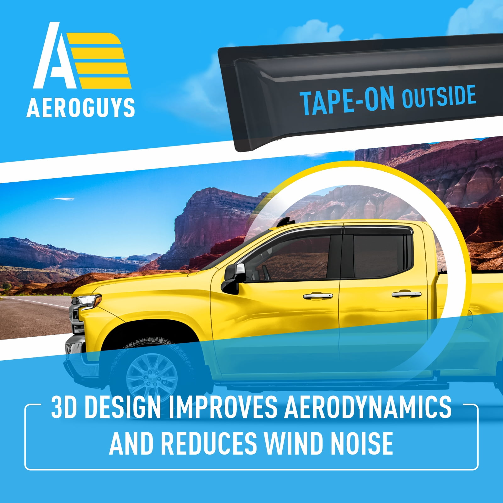 AEROGUYS Tape-On Window Deflectors Extra Durable Window Visors Rain Guards Fit for Chevrolet (Chevy) Silverado 1500 2019-2026 Double Cab, Sun Visors,Wind Vent Visors,Truck Accessories - 4 pcs. AG0024