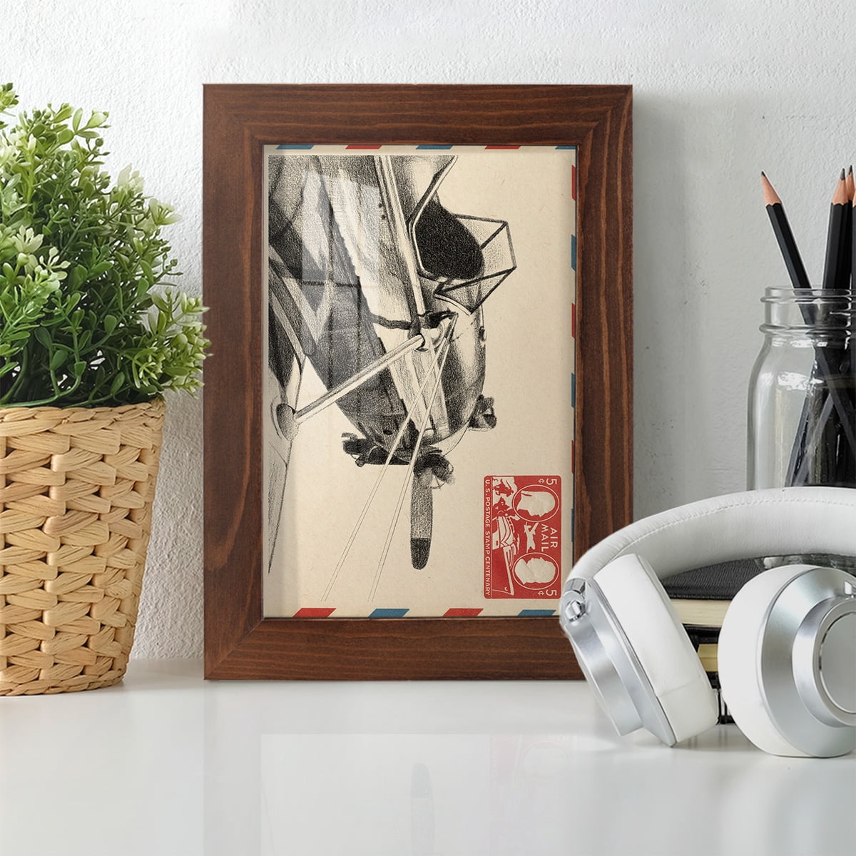 Vintage Airmail I -Framed Print w/glass-Chestnut