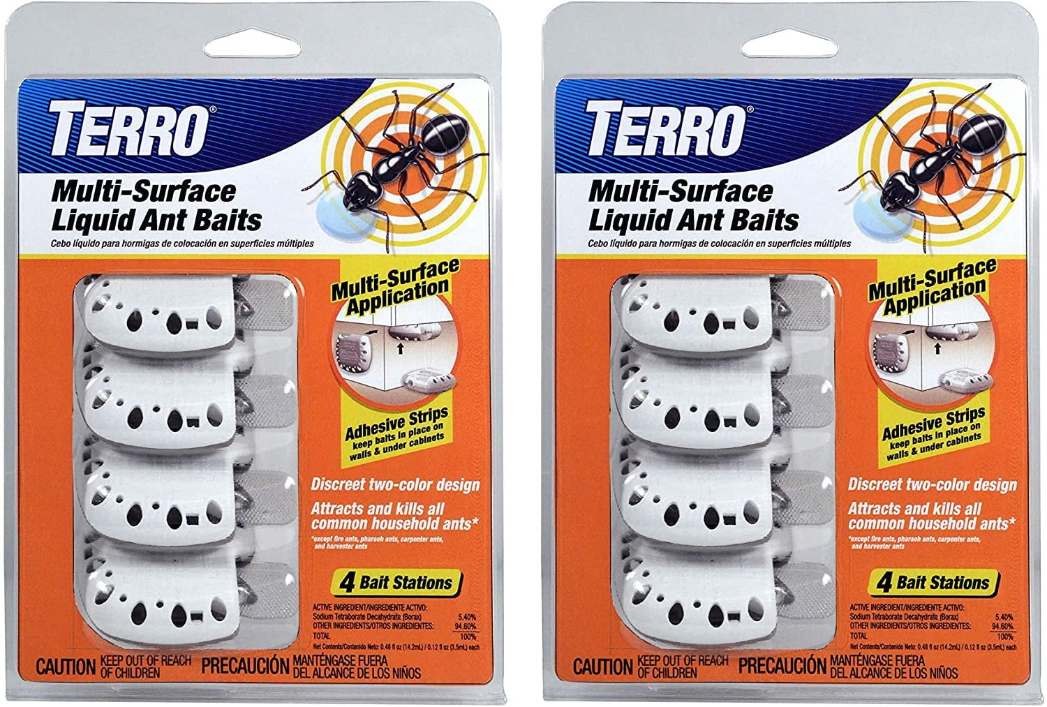 Terro T334SR 2 Pack  8 Discreet Multi-Surface Liquid Ant 8 Bait Stations, Clear