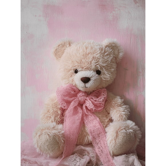 Pink Teddy Bear Canvas Painting,Suitable for Living Room,Bedroom,Nursery,Girl's Room,and Baby's Room Decoration.