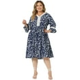 thumbnail image 3 of Unique Bargains Women's Plus Size 3/4 Sleeve Lace Hollow Ruffle Midi Flare Dresses 3X Navy Blue, 3 of 6