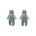thumbnail image 2 of Cjfdfy Newborn Baby Boy Fall Outfit Mock Two-piece Overalls Romper Stripe Waffle Knitted Long Sleeve Bodysuit Hat Two Piece Set Infant Cute Coming Home Fall Winter Outfit, 2 of 9