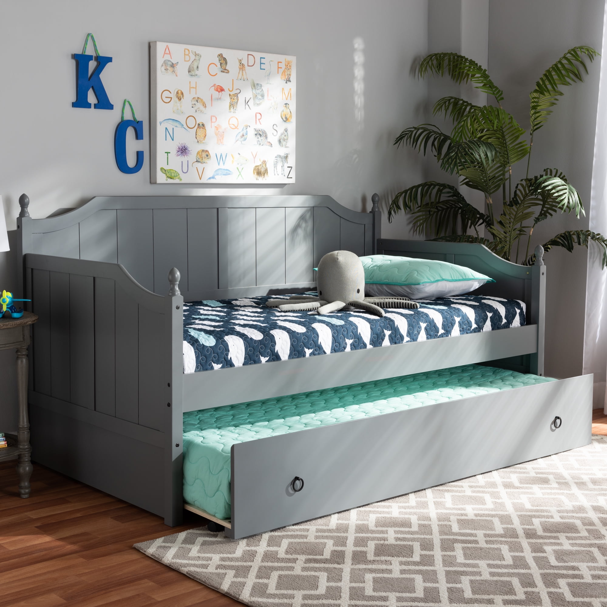 Baxton Studio Millie Cottage Farmhouse Wood Daybed with Trundle, Twin