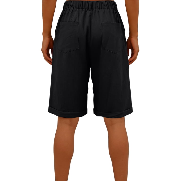 Lumtrix Cotton Linen Womens Bermuda Shorts Dressy Wide Leg Summer