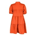thumbnail image 4 of SMihono Women's Summer Puff Sleeve Ruffle Tiered Shirt Collar A-Line Swing Mini Dress Tunic Dresses Orange 14, 4 of 8