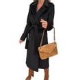 thumbnail image 5 of hirigin Women's Notched Lapel Coats, Classic Long Sleeve Solid Color Belted Overcoat Winter Coat, 5 of 9