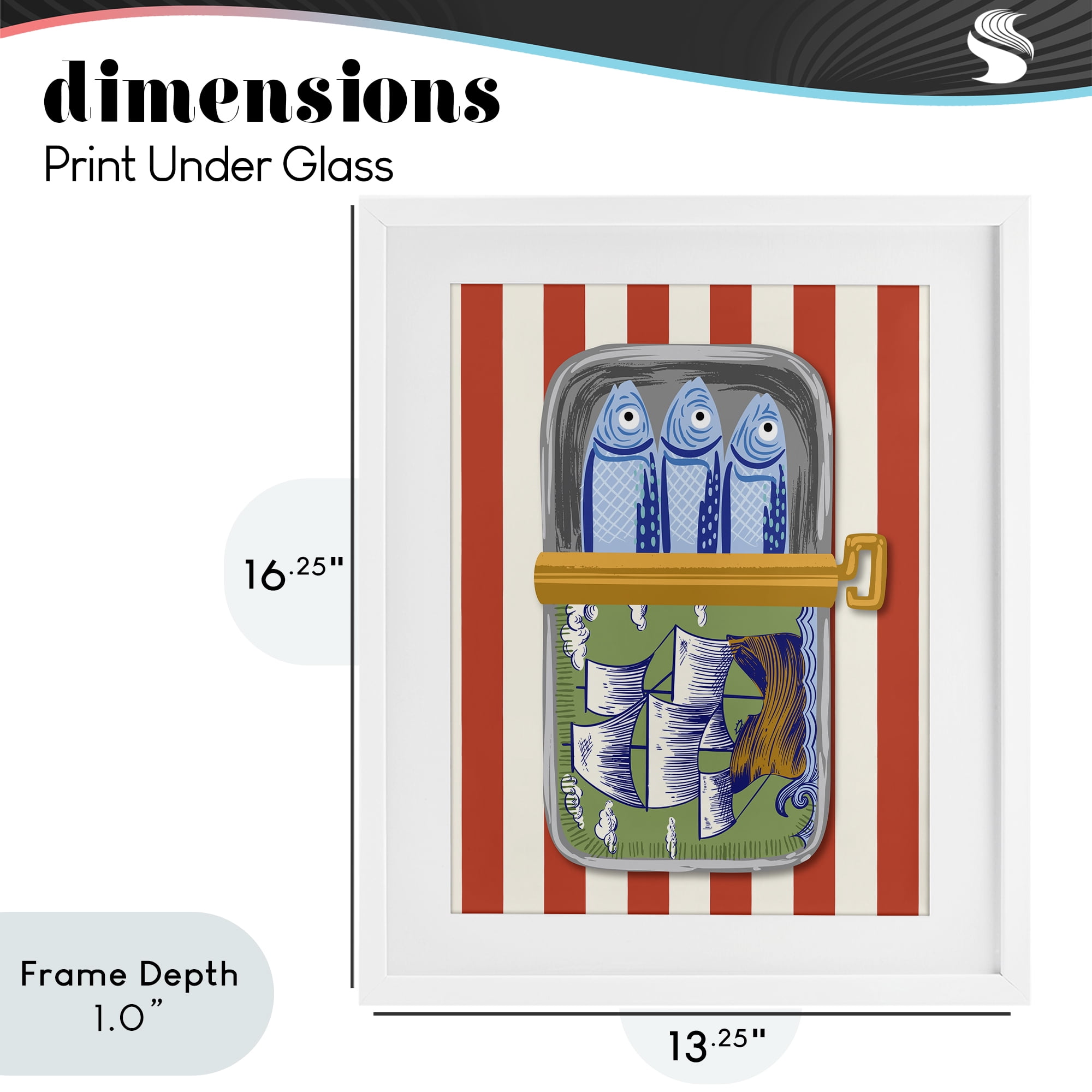 Stupell Industries Sardines with Antique Ship White Framed Print Under Glass, design by Arrolynn Weiderhold