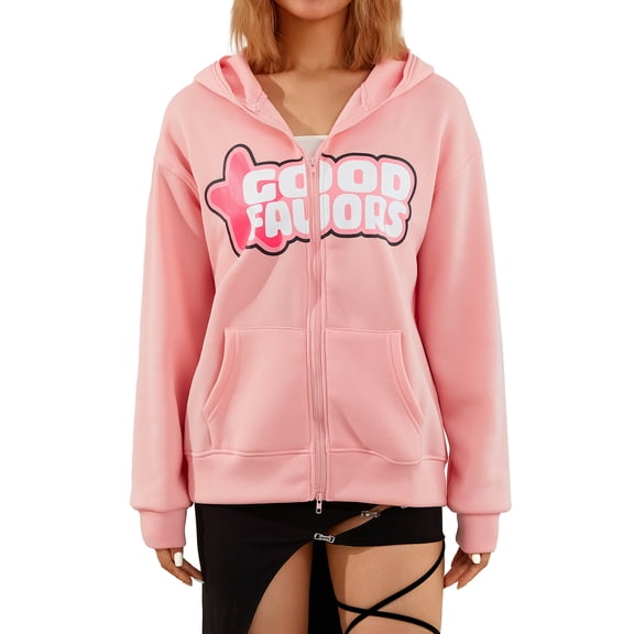 Women 's Oversized Zip Up Sweatshirt Cross Rhinestone Jackets Y2K Long Sleeve Printed Hoodies Streetwear
