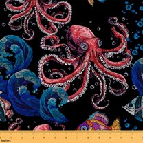 Homewish Red Octopus Fabric by the Yard 2 Yard,Colorful Boho Fish Room Decor Fabric by the Yard,Ocean Animal Fabric for Sewing For Boys Teens,Microfiber Bedroom Decor