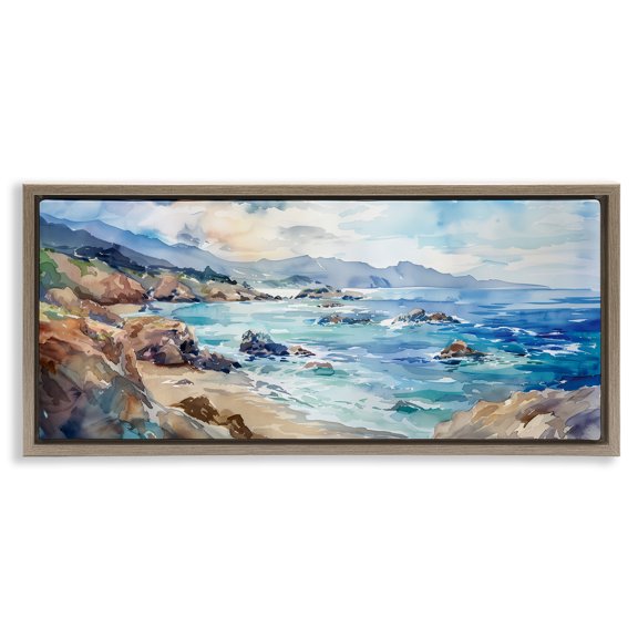 Stupell Industries Transitional Blue Toned Beach Edge Brown Floating Frame Canvas Art, 25 x 11, by Heidi Kuntz