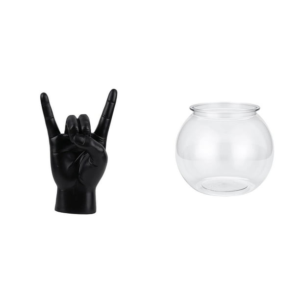 Estatua del gesto de la roca,Estatuas y figuras de dedos con gestos de música rock,Acuario de escritorio,Pecera pequeña transparente,pecera,jarrón,mesa,Tanque de peces Contenedor de acuario