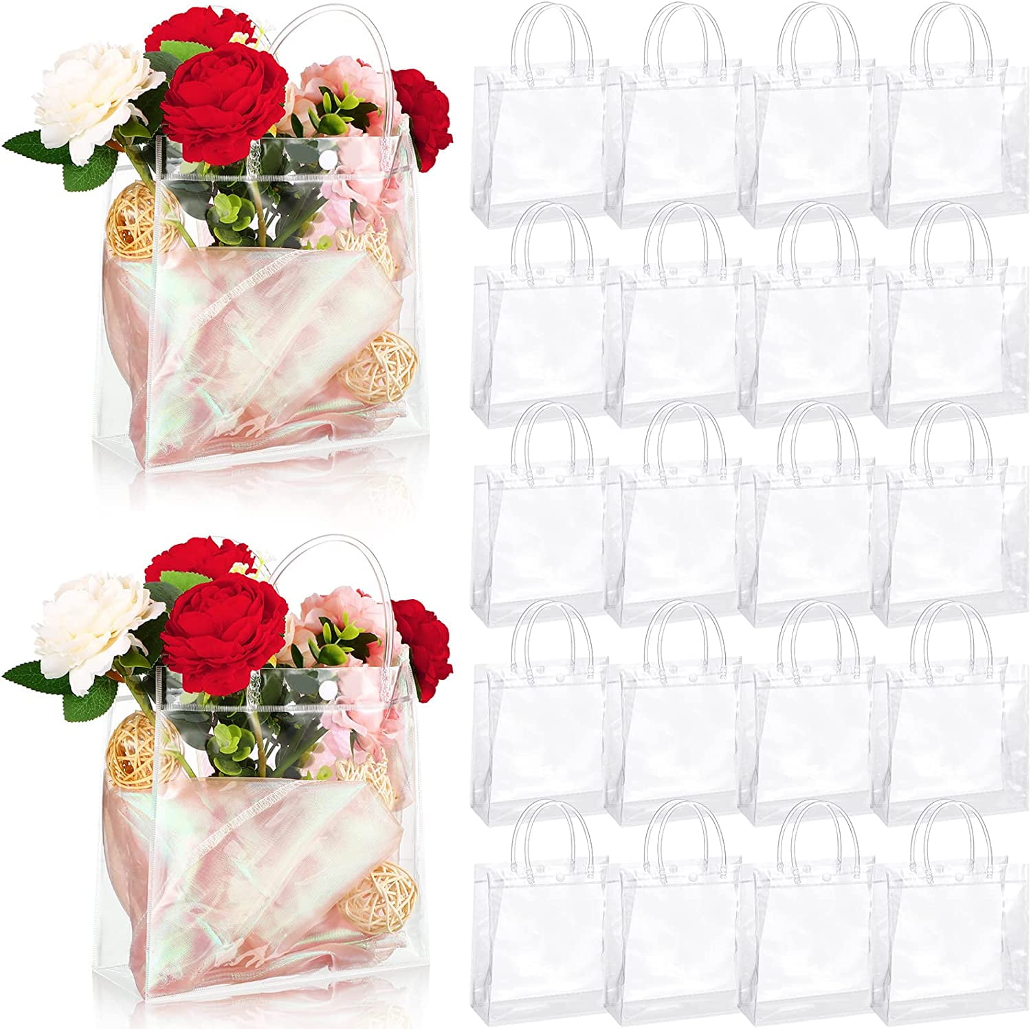 100x Clear PVC Wedding Plastic Favor Bags With Handle and 