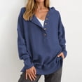 thumbnail image 6 of Women's Oversized Hooded Sweatshirt, V-Neck Button-Up Long Sleeve with Side Slits, 6 of 9