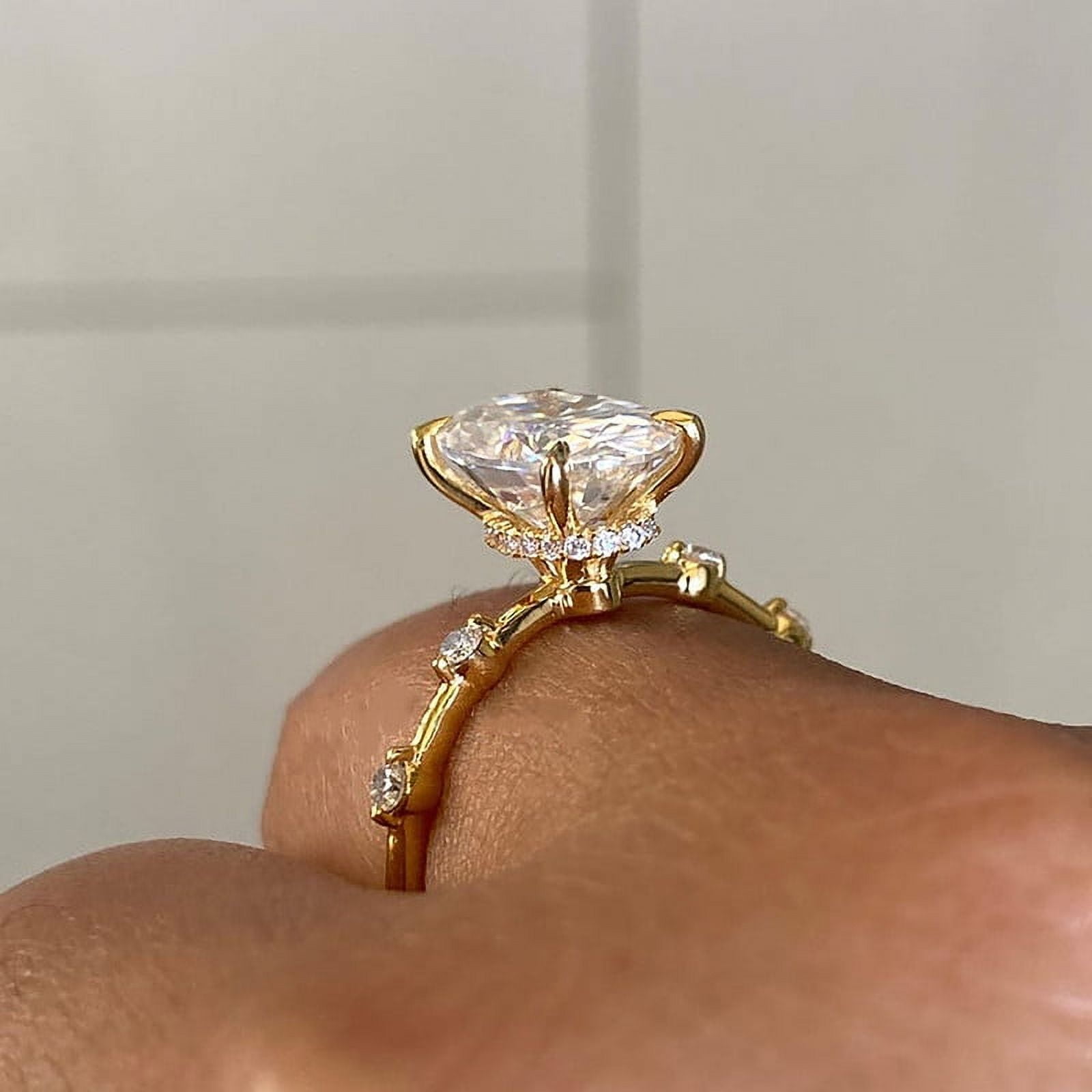 Cora Jewellery 2.75TCW Distance Diamond Oval Moissanite Engagement Ring For Women, 10K Yellow Gold