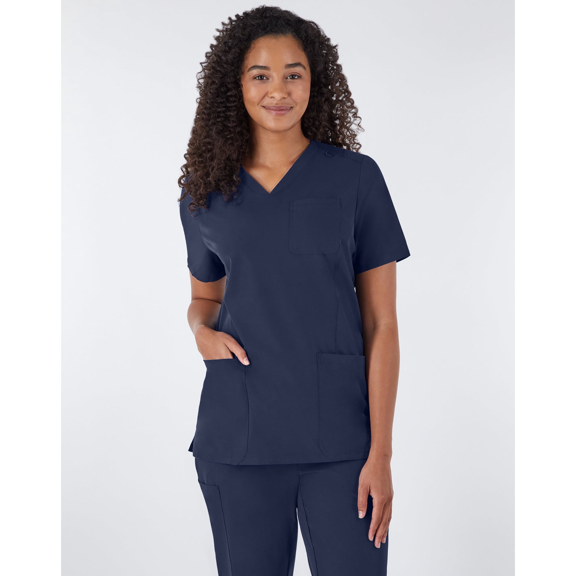 Hanes Women's Scrubs V-Neck Scrub Top with Ribbed Back, Comfort Fit, 3-Pockets, Sizes XS-3XL