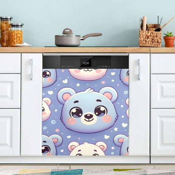 Cute Cartoon Bear Face Dishwasher Magnet Cover Magnetic Fridge Door Cover Home Kitchen Decor 23"x 26"