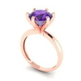 thumbnail image 2 of 3.0ct Round Cut Purple Natural Amethyst 18k Pink Rose Gold Engraving Statement Bridal Wedding Solitaire Designer Ring Size 6.5, 2 of 5