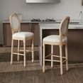 thumbnail image 2 of KCC Barstools Bar Height, French Country Wooden Bar Stools with Upholstered Seating, 30 Inches Bar Chairs with Solid Wood Frame, Beige and Natural, 2 of 9