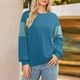 thumbnail image 3 of Otntypg Athletic Sweatshirts for Women Trendy 2025 Fall Long Sleeve Color Block Crewneck Pullover Tops Loose Lightweight Oversized Baggy T-Shirts Blue#01 M, 3 of 7
