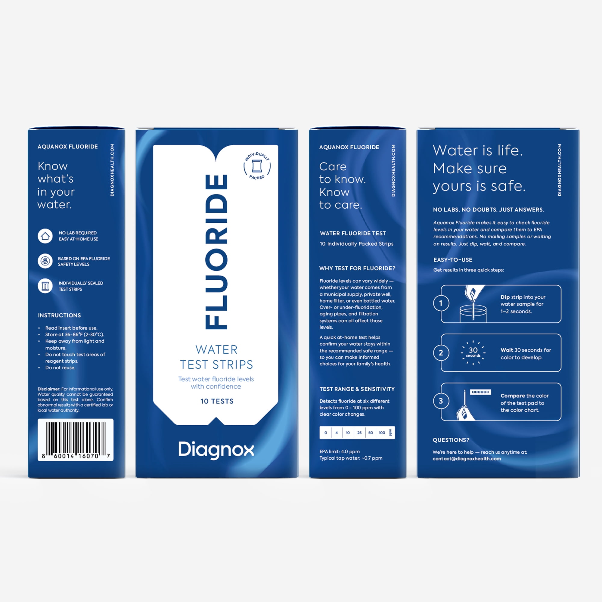 Diagnox Aquanox Fluoride Drinking Water Test, Individually Packaged and Clinical Grade, 10 Count
