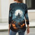 thumbnail image 6 of Halloween Shirts for Women Funny 3/4 Sleeve Tops Horror Pumpkin Castle Printed Pullover Spooky Button V Neck T Shirts Holiday Three Quarter Length Blouses, M, 6 of 6