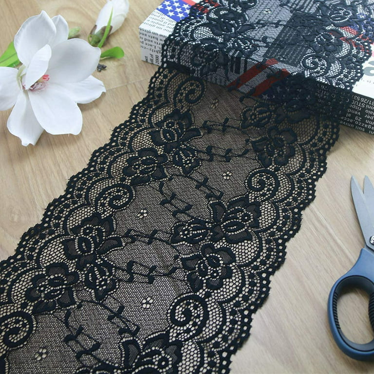 IDONGCAI Black Wide Elastic Lace Trim for Sewing Lace Ribbon Lace Fabric by  The Yard Stretch Lace Trim (Black, 6.2 inch×5 Yards) - Yahoo Shopping