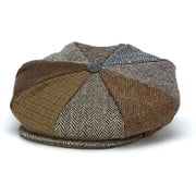 Hanna Hats Irish Tweed 100% Wool Cap for Men Donegal 8 Piece Patchwork Flat Hat Made in Ireland