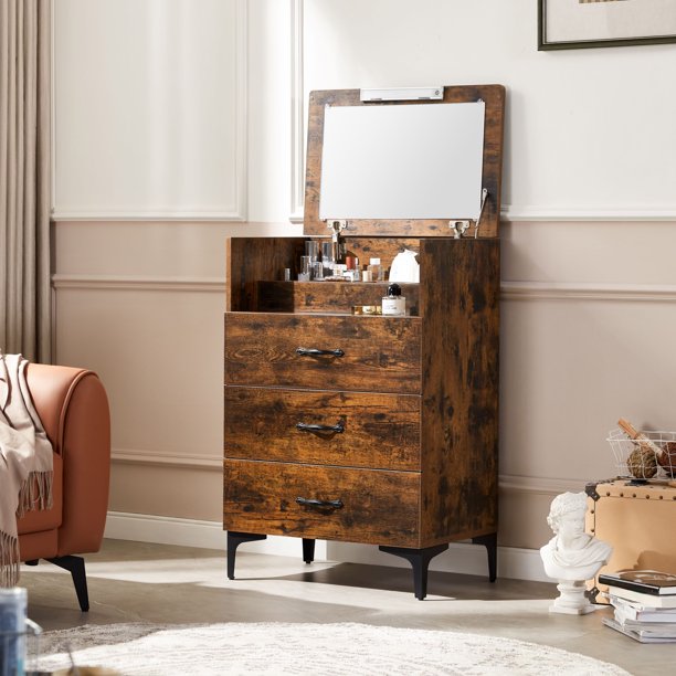 LINSY HOME Dressers for Bedroom,3 Drawer Dresser with Mirror,Wooden