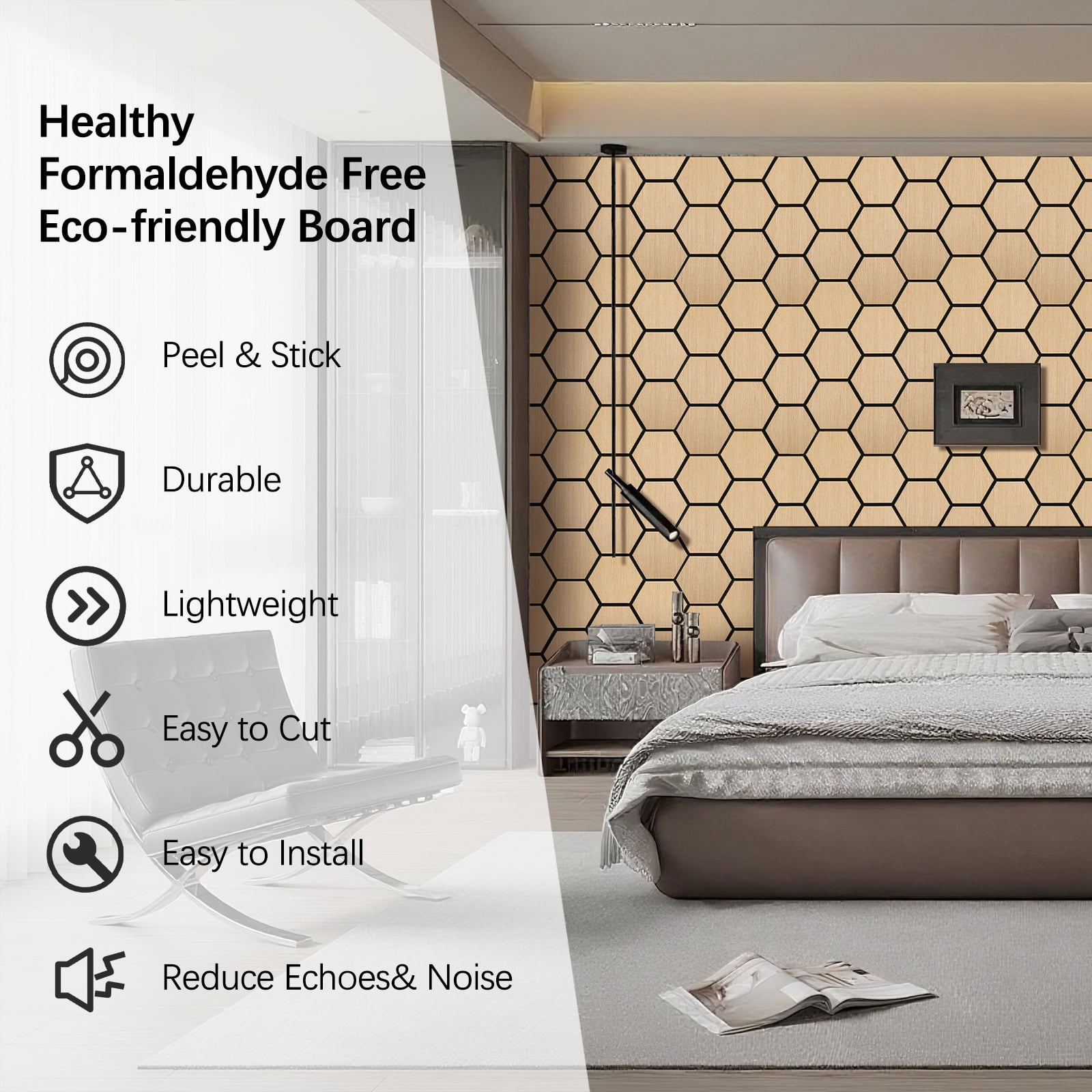 4 Packs Acoustic Wall Panels - Self-Adhesive 3D Wood Slat Wall Panel- Peel and Stick Sound Absorbing Panels for Noise Reducing - Feature Wall Decor for Home & Office