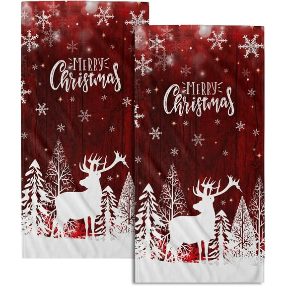 Christmas Deer Hand Towels Set of 2 Merry Christmas Hand Towel 28x14in Red Christmas Towels Soft Super Absorbent Fingertip Towel Cute Elk Snowflake Washcloths for Holiday Bathroom Kitchen Gym Spa