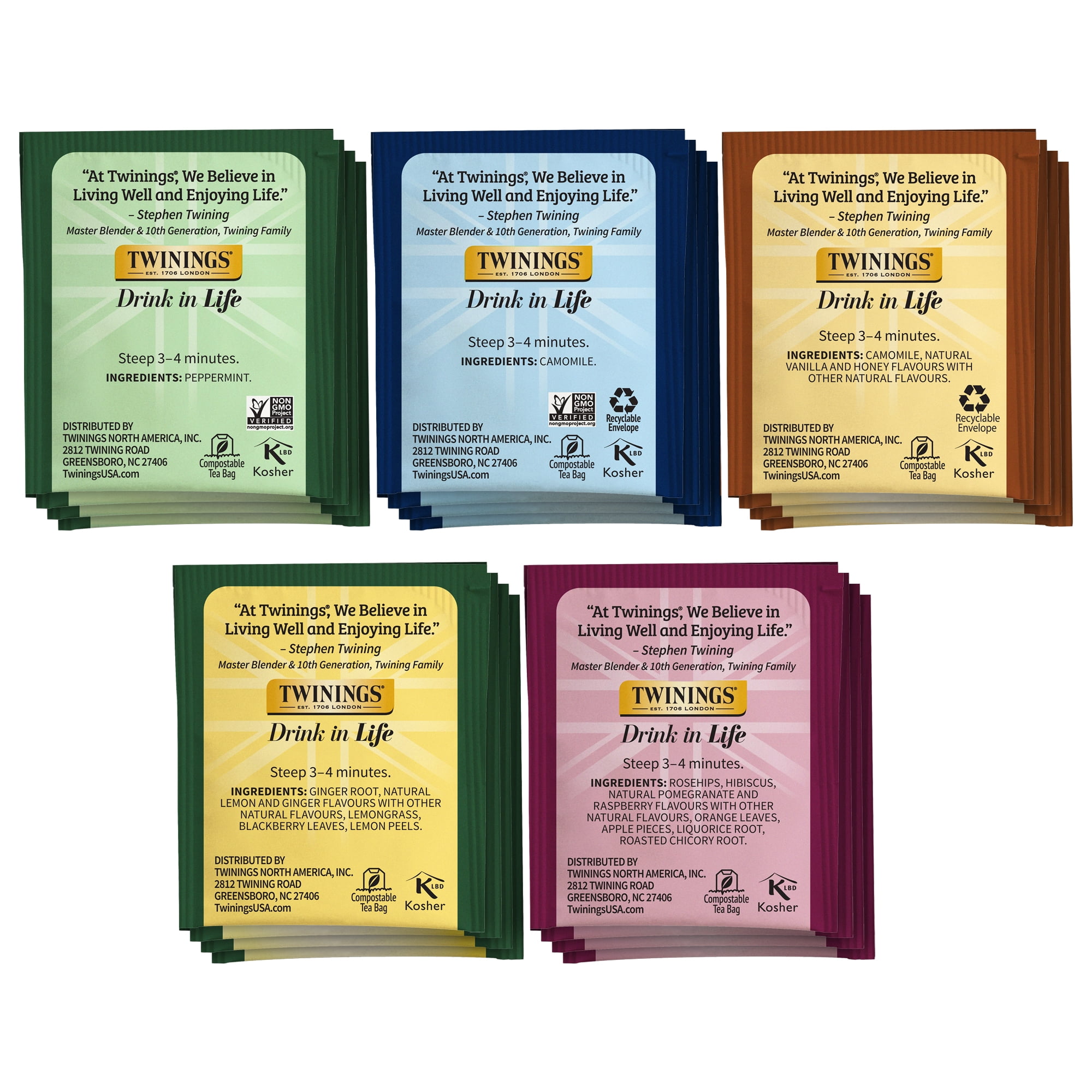 (4 pack) Twinings Herbal Tea Bags Variety Pack, 4 Flavors, Naturally Caffeine Free, 20 Count
