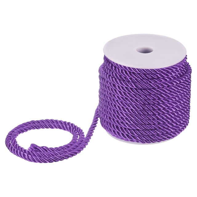 Uxcell 22 Yards Soft Twisted Rope Trim, 5mm/0.2" Dark Purple Polyester Twisted Silk Rope Cord for DIY Craft