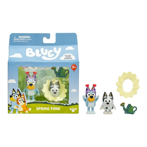 Bluey "Spring Time" Figure 2-Pack, Includes Bluey and Muffin 2.5 Inch Figures, Ages 3 