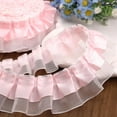 thumbnail image 3 of NAMZI 4cmx5yard 2-Layer Ruffle Chiffon Lace Ribbon, Double-Layer Pleated Satin Organza Trim for Home, DIY, Sewing & Crafts, Costumes, Light Pink White, 3 of 4