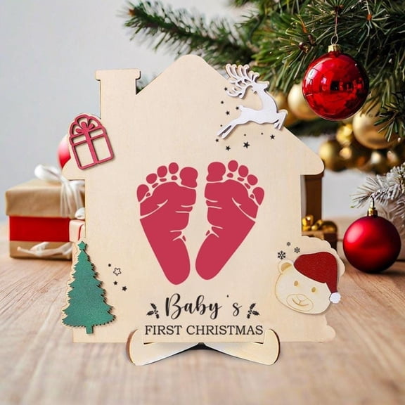 Baby's First Christmas Footprint Craft, Baby Christmas Handprint Kit, Personalized Baby Christmas Decoration, Gift for Mom, Baby Shower Gift