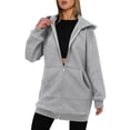 thumbnail image 3 of Sudadera con Capucha y Cremallera para Mujer, Estilo Oversize, de Forro , Larga, Informal, para Otoño, con Bolsillo Gris L, 3 of 9