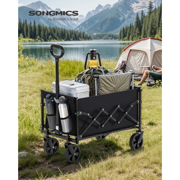 Carro de Mano Plegable, Carrito de Jardín, con Asa, Carga de 180 kg, 90 L, Negro Tinta