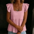 thumbnail image 6 of BADHUB Women's Casual Summer Fashion Square Neck Tank Tops Ruffle Strap Sleeveless Flowy Blouse Chiffon Top Shirts Pink M, 6 of 7