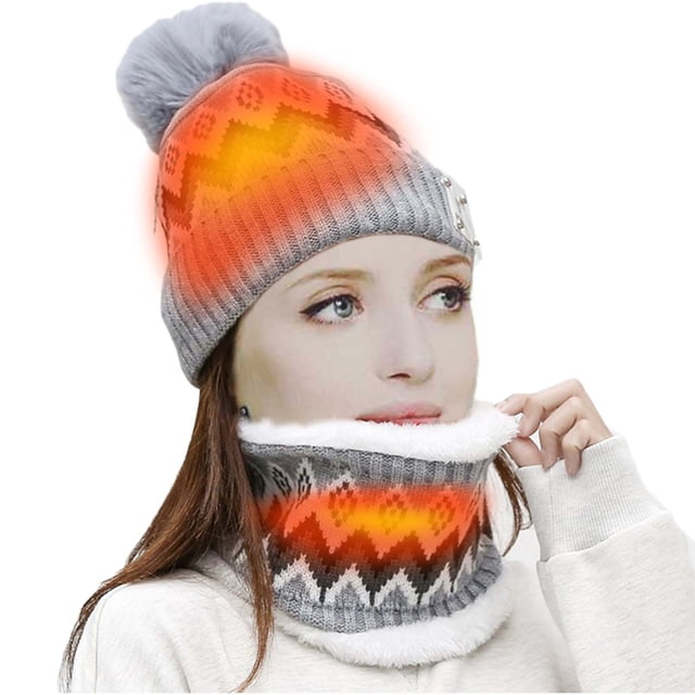 DPTALR USB Smart Charging Neck Protector Winter Women Plus Velvet Cold Warmth Heating Hat Scarf Set