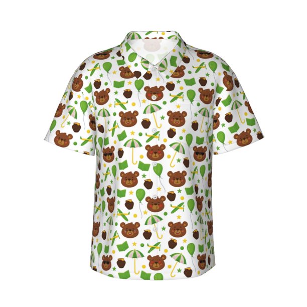 Balery Cute Bear Camisas hawaianas de manga corta para hombre, camisas playeras de corte holgado, camisas de vacaciones con botones,Large