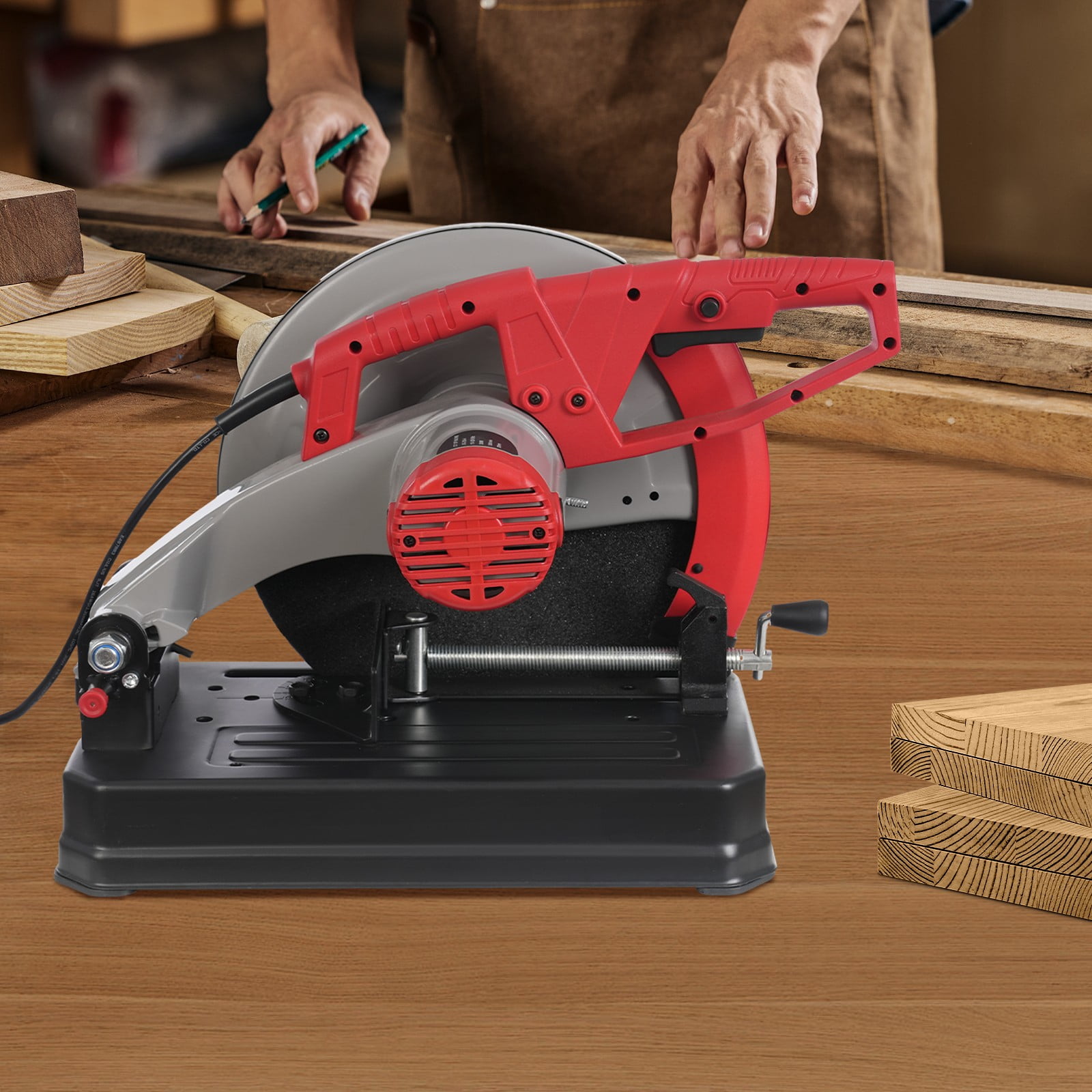 ToppiJoy 14" Blade Diameter Miter Saw, 2800W 3900RPM Cutting Saw, 0-45° Adjustable Cutting Machine for Solid Wood/Steel Iron/PVC Plastic Pipe Aluminum