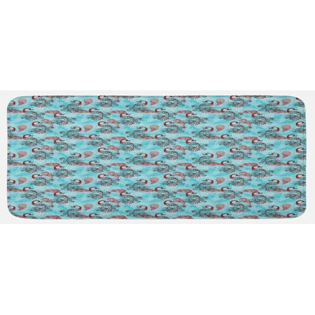 

Peacock Kitchen Mat Peacocks and Snowflakes Classic Traditional Patterns Crystal Christmas Seasonal Plush Decorative Kitchen Mat with Non Slip Backing 47 X 19 Sky Blue Red by Ambesonne