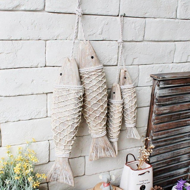 2 PCS/Set Wall Hanging Wooden Fish Decorated Antique Style Home Decoration Fish Ornament