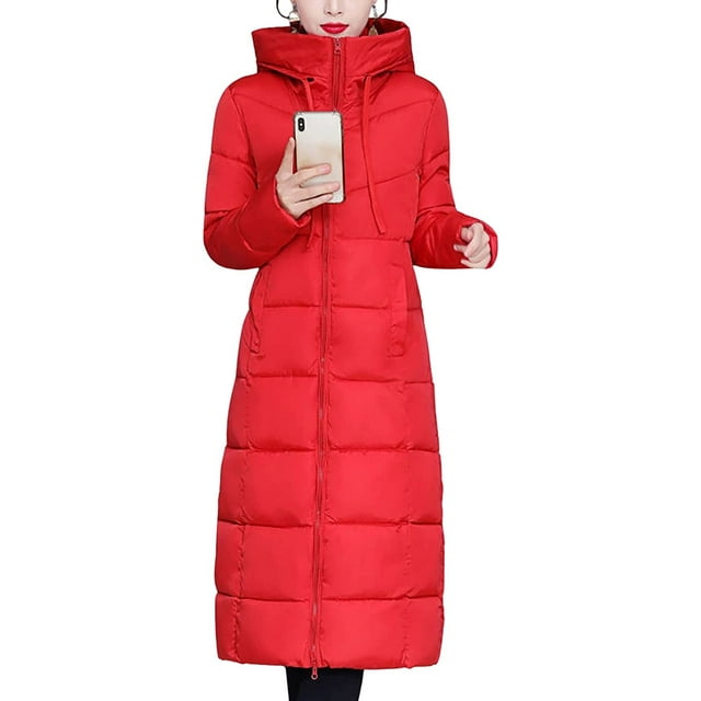 PIKADINGNIS Women's Hooded Long Puffer Jacket Padded Down Alternative